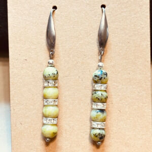 Stainless Steel Earrings Serpentine & Crystal Rondelles Handmade